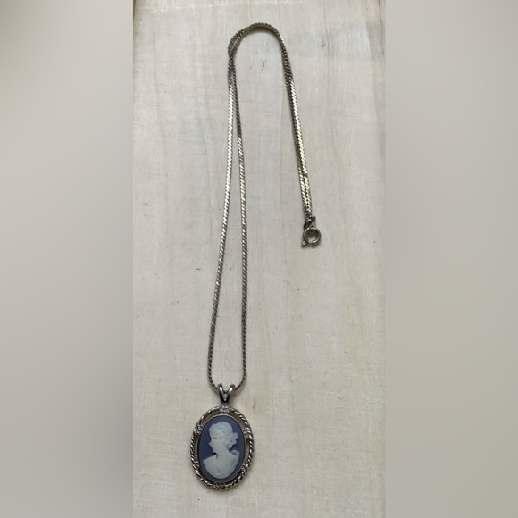Vintage blue & white cameo pendant necklace - Picture 6 of 8